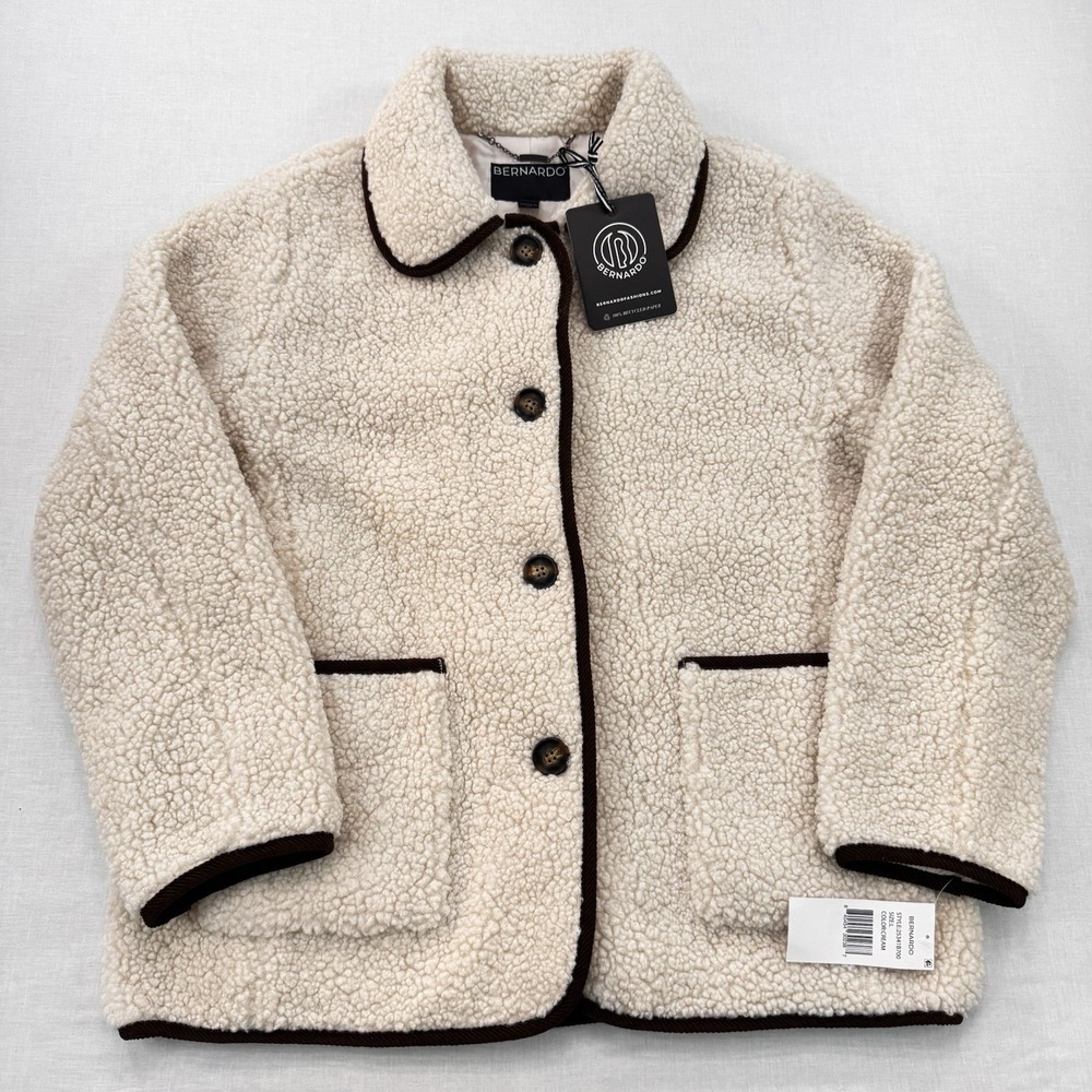 NWT Bernardo Aspen Sherpa Coat Cream Button Front Women's Large - Picture 1 of 9